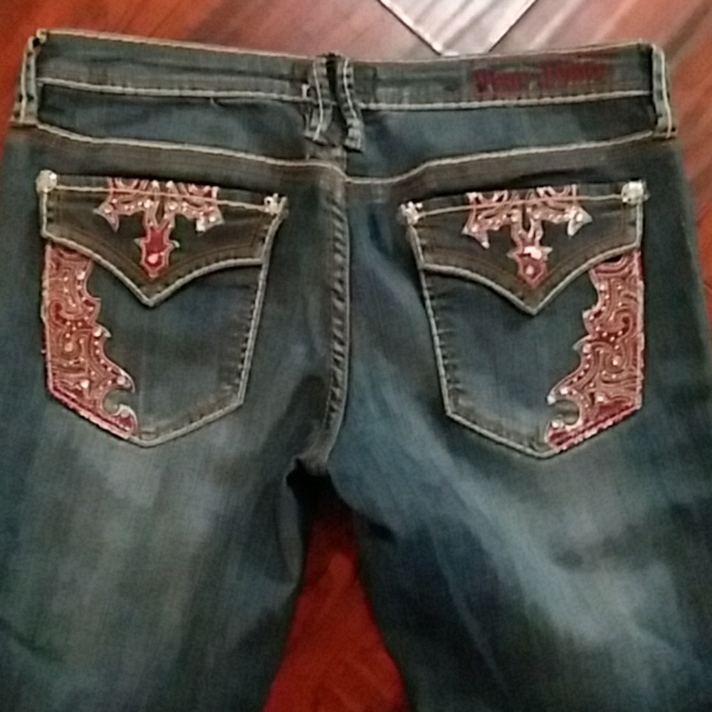 Pepe London Red Embroidered Jeans